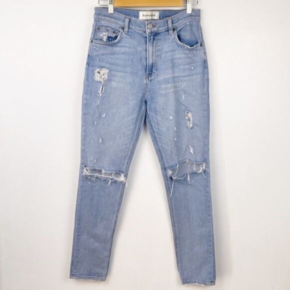 Reformation Denim - REFORMATION high Rise distressed ripped Straight Leg Jeans Light wash 28